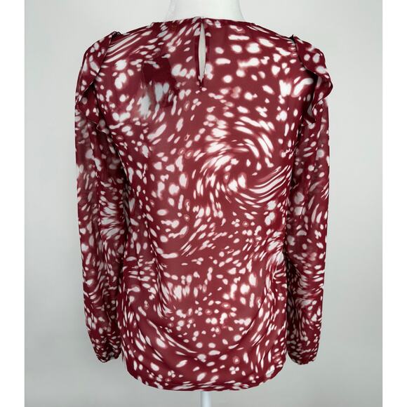 Maje Lipone Swirling Dot Blouse Size Small Chiffon Ruffle Smocked Career Artsy - Picture 4 of 16